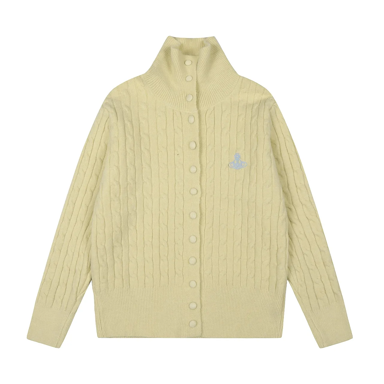 vivienne west wood 25 early autumn new style Queen Mother West classic embroidery Saturn jacquard stand collar single breasted twist wool sweater long-sleeved sweater cardigan The fabric is soft and elastic, versatile and slimming Style number: V416 Wholesale price: Size: S M Color: black, off-white, lemon yellow, light blue, pink, gray